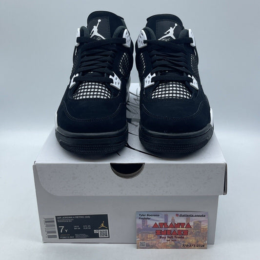 Size 7Y - Air Jordan 4 Retro White Thunder White Black Suede (FQ8213-001)