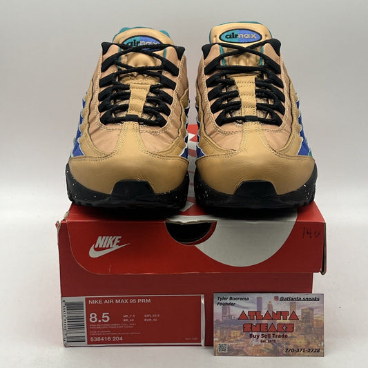 Size 8.5 - Nike Air Max 95 Premium Mega Blue Black Tan Leather (538416-204)