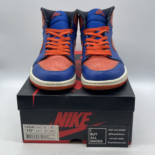Size 10.5 - Air Jordan 1 Retro OG High Knicks Blue Orange Leather (555088-407)