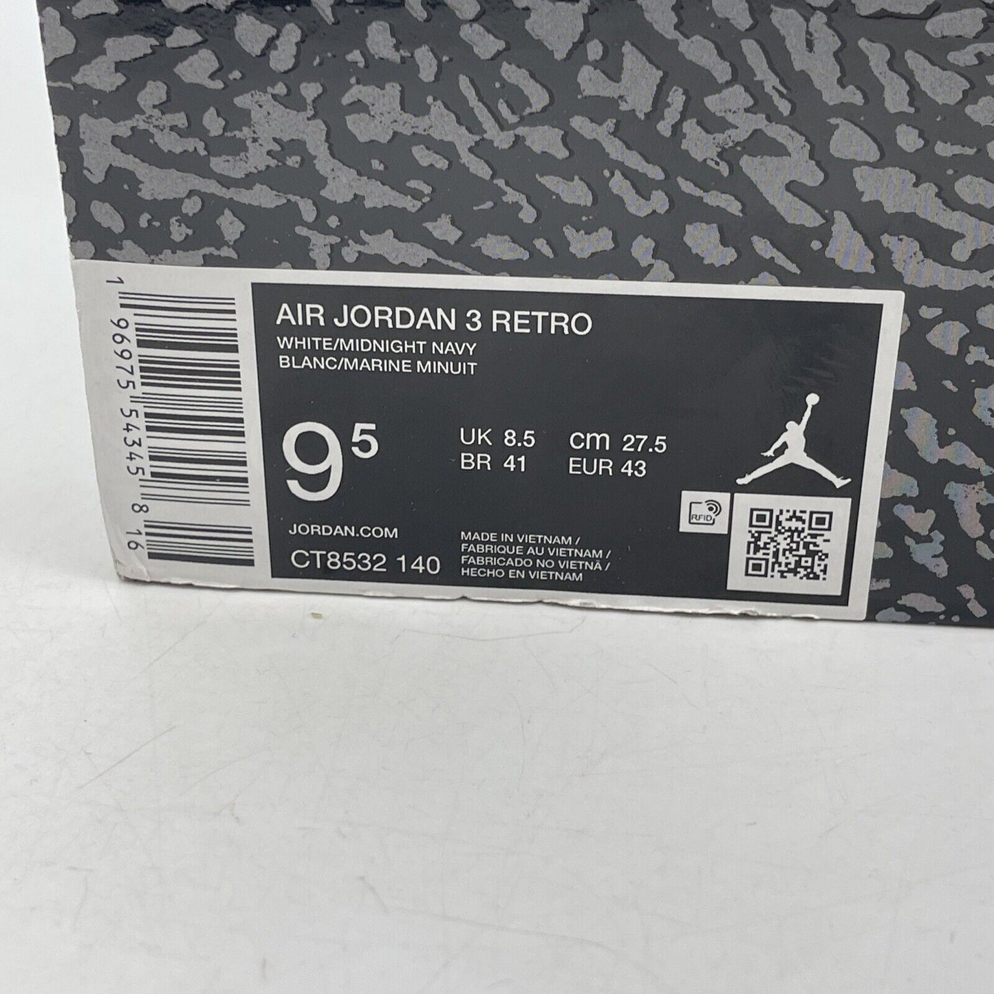 Size 9.5 - Air Jordan 3 Retro Midnight Navy Grey White Leather (CT8532-140)