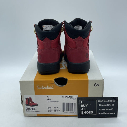 Size 5C - Timberland Toddlers' 6" Field Boot Dark Red Nubuck Suede (TB0AJMNF41)