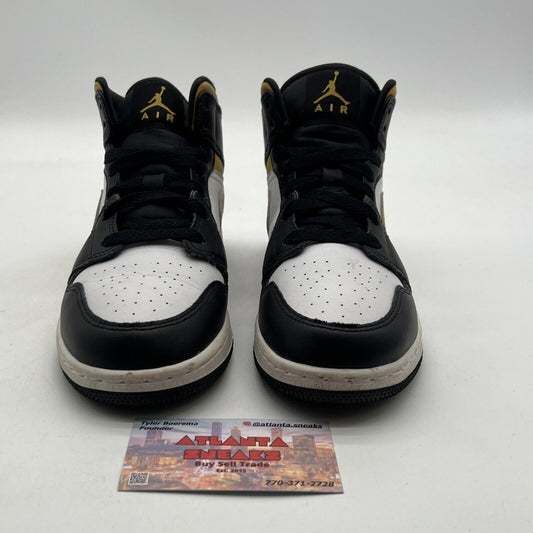 Size 5.5Y - Air Jordan 1 Mid Black University Gold (554725-177)
