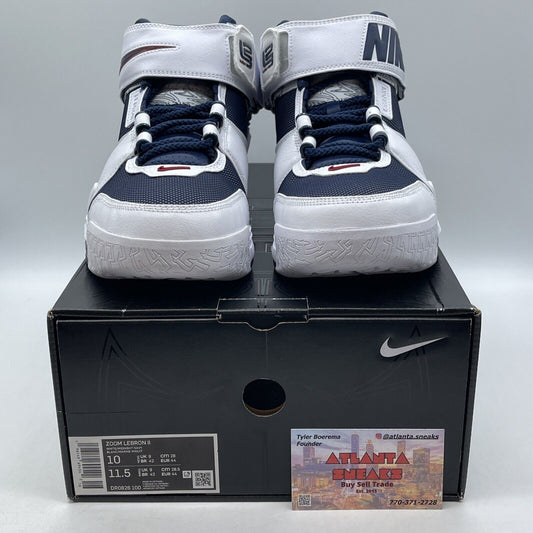 Size 10 - Nike Zoom LeBron 2 Retro 2022 USA White Blue Red Leather (DR0826-100)