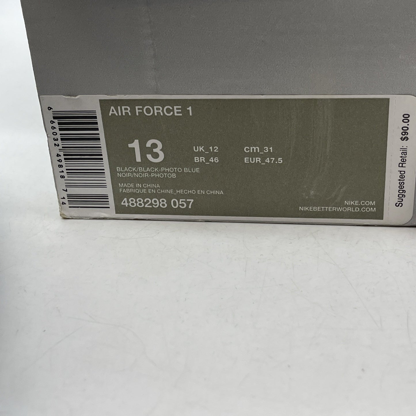 Size 13 - Nike Air Force 1 Low Black Photo Blue (488298-057)