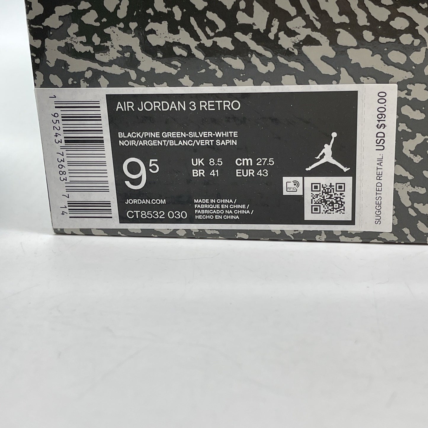 Size 9.5 - Jordan 3 Retro Mid Pine Green Black Grey Suede (CT8532-030)