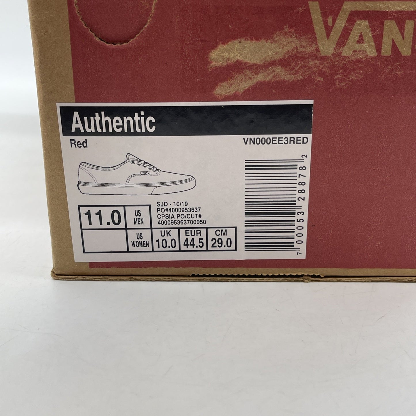 Size 11 - Vans core classic authentic Red White Suede (VN000EE3RED1)