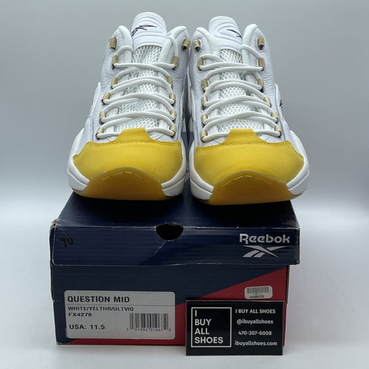 Size 11.5 - Reebok Question Mid Allen Iverson White Yellow Toe Lakers Kobe