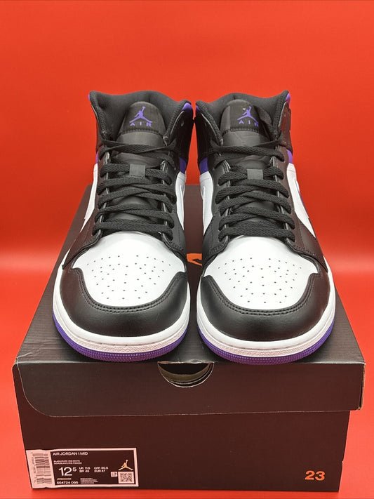 NEW AUTHENTIC NIKE AIR JORDAN 1 MID "WHITE PURPLE BLACK" US 12.5