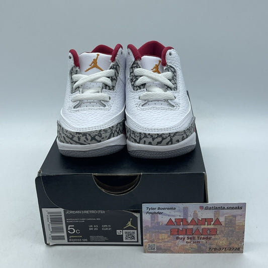 Size 5C - Air Jordan 3 Retro Cardinal White Leather Grey Suede (832033-126)