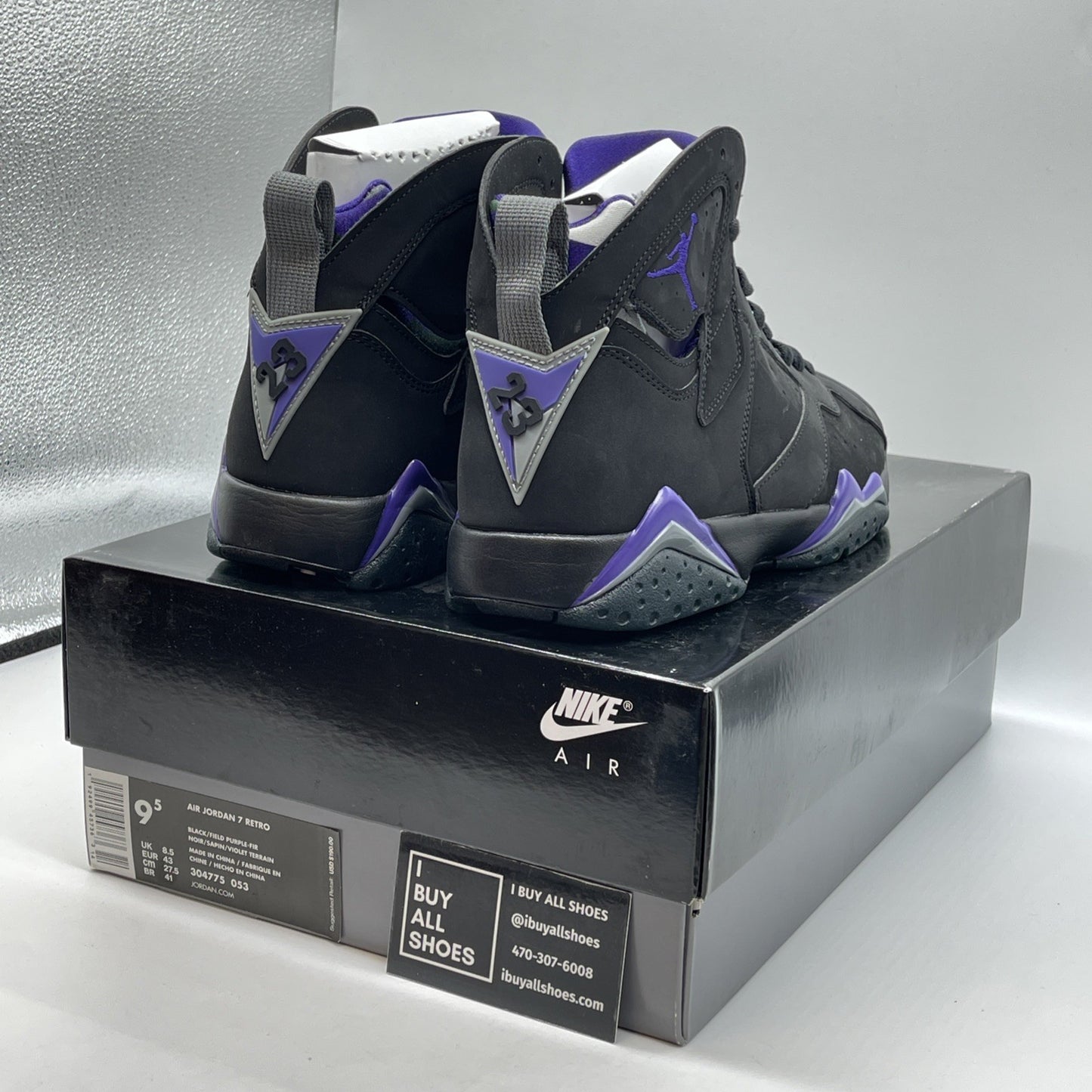 Size 9.5 - Air Jordan 7 Retro PE Ray Allen Black Purple Green Suede (304775-053)