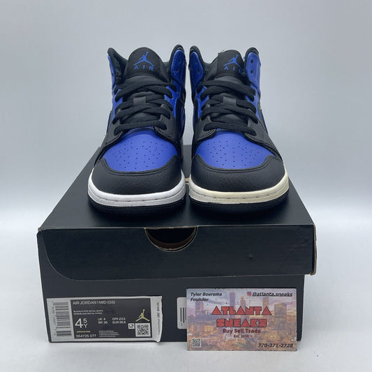 Size 4.5Y (GS) - Jordan 1 Mid Hyper Royal Blue Black White Leather (554725-077)