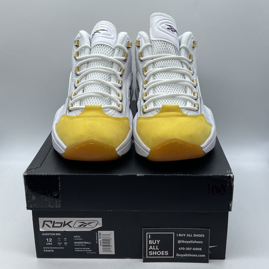 Size 12 - Reebok Question Mid Yellow Toe Purple White Suede Leather (FX4278)