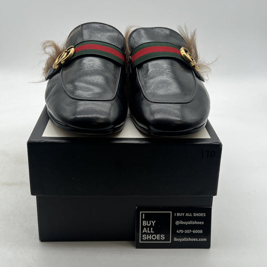 Size 10.5G - GUCCI Donnie Double GG Web Mule Flat Black Leather