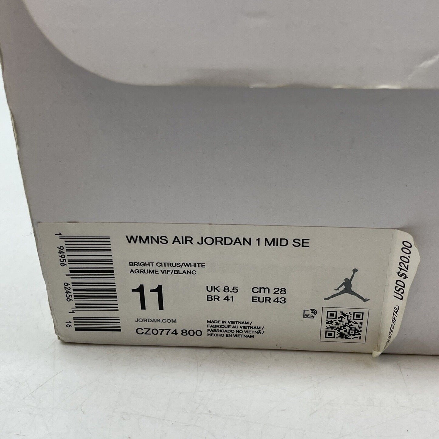 Size 10.5W- Air Jordan 1 SE Mid Bright Citrus Orange White Suede (CZ0774-800)