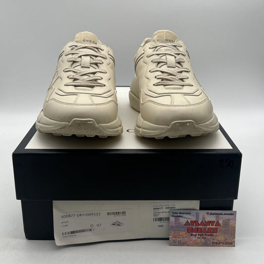 Size 7.5 - Gucci Cream Leather Rhyton Lace Up Sneakers
