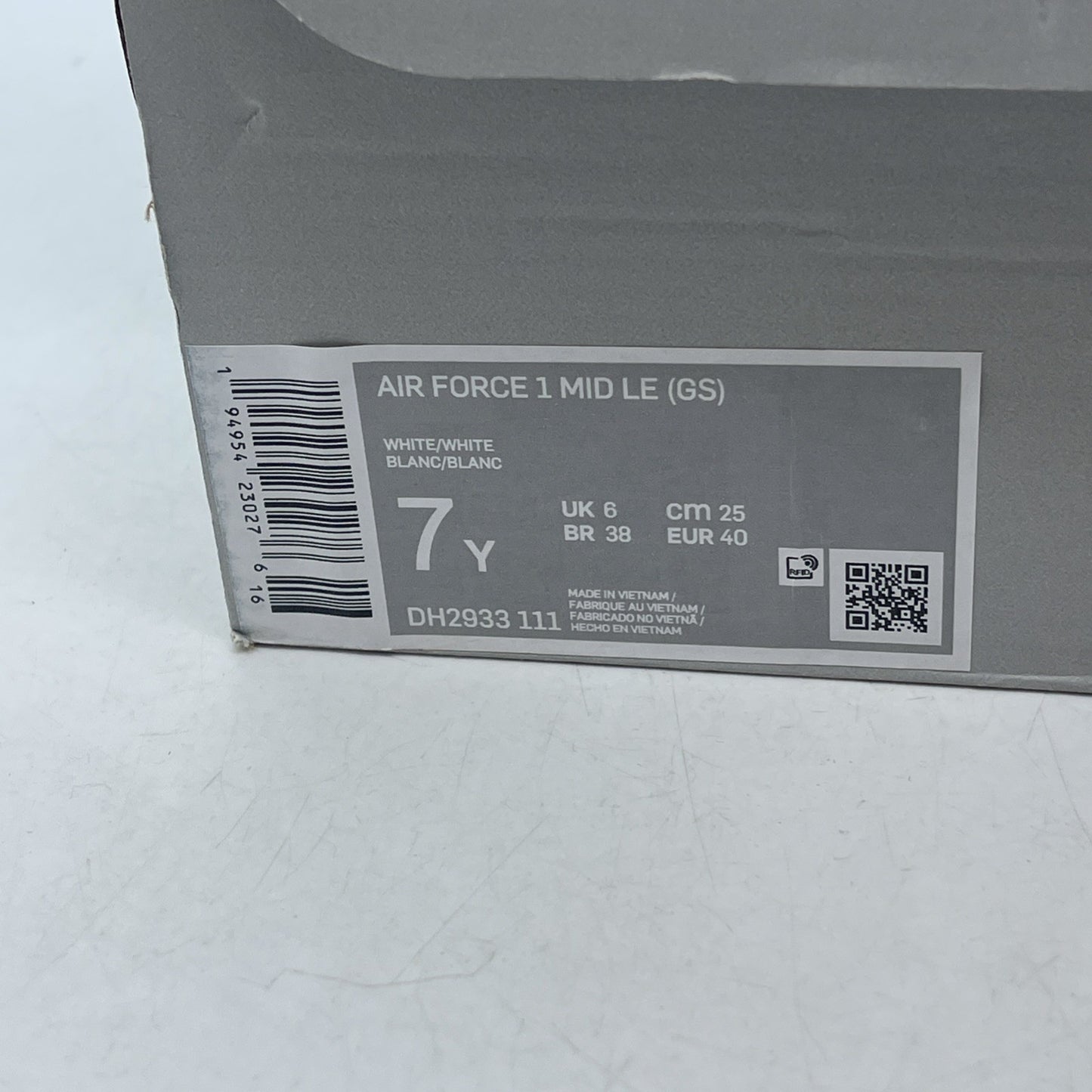 Size 7Y (GS) - Nike Air Force 1 LE Mid Triple White (DH2933-111)