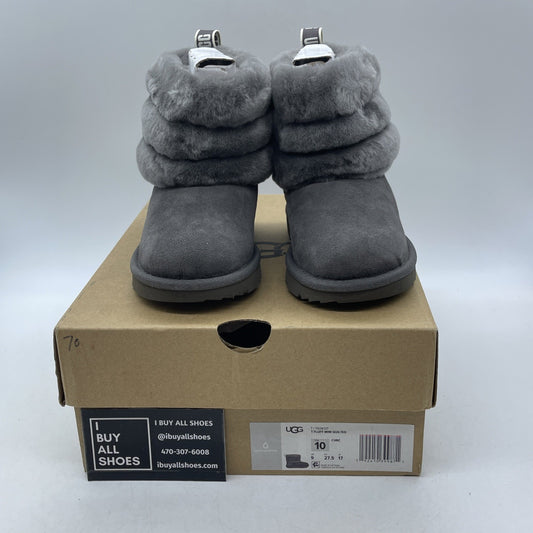 Size 10 - Ugg Girls Toddler FLUFF MINI QUILTED boots Charcoal (1103612T)