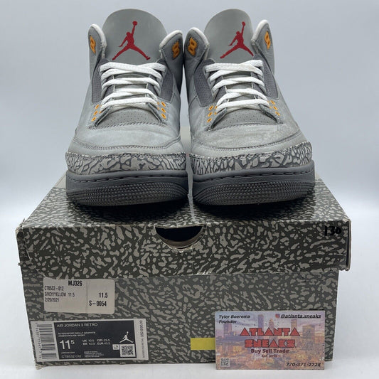 Size 11.5 - Jordan 3 Retro Mid Cool Grey Red White Suede Leather (CT8532-012)