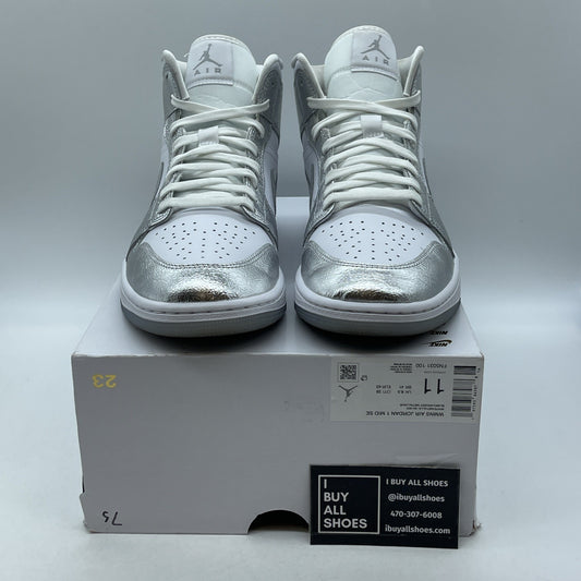 Size 11W - Air Jordan 1 SE Mid Metallic Silver White Leather (FN5031-100)