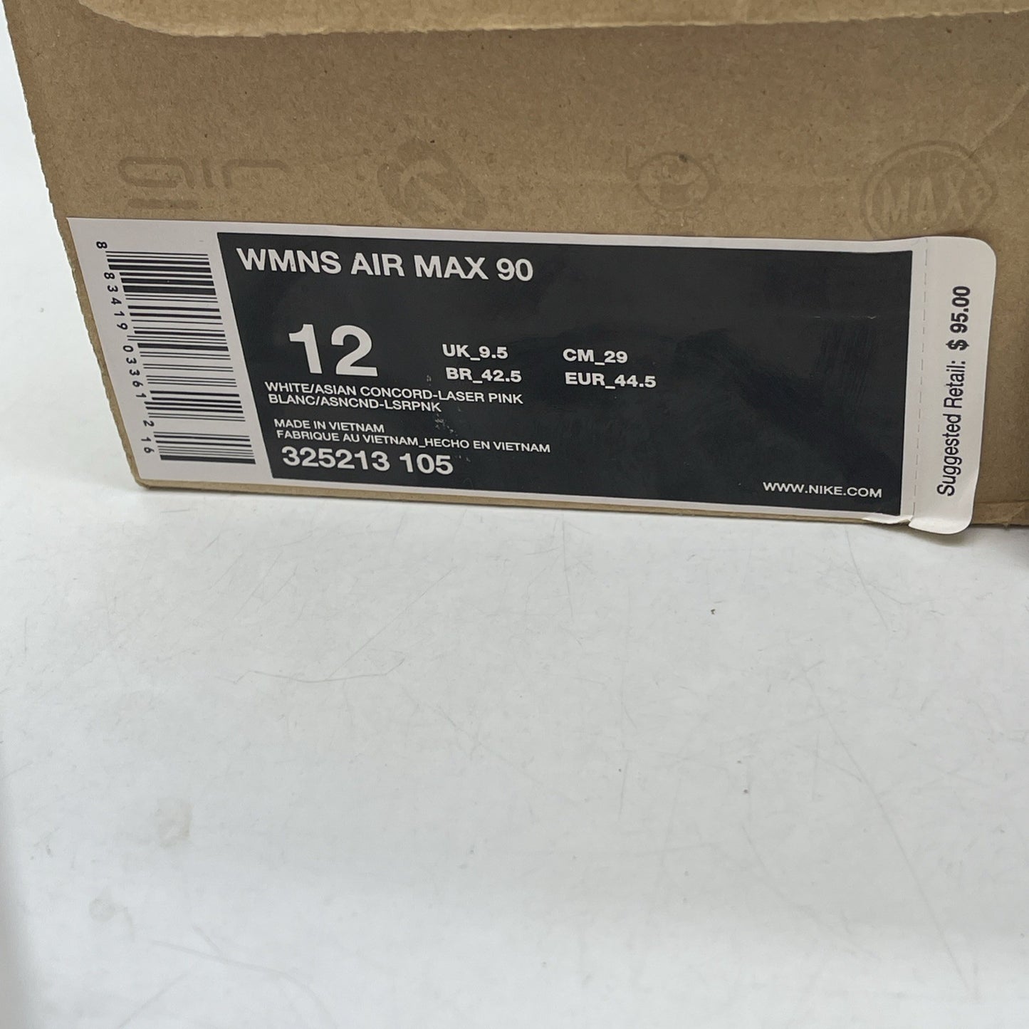 Size 12W - Nike Air Max 90 Laser Pink (325213-105)