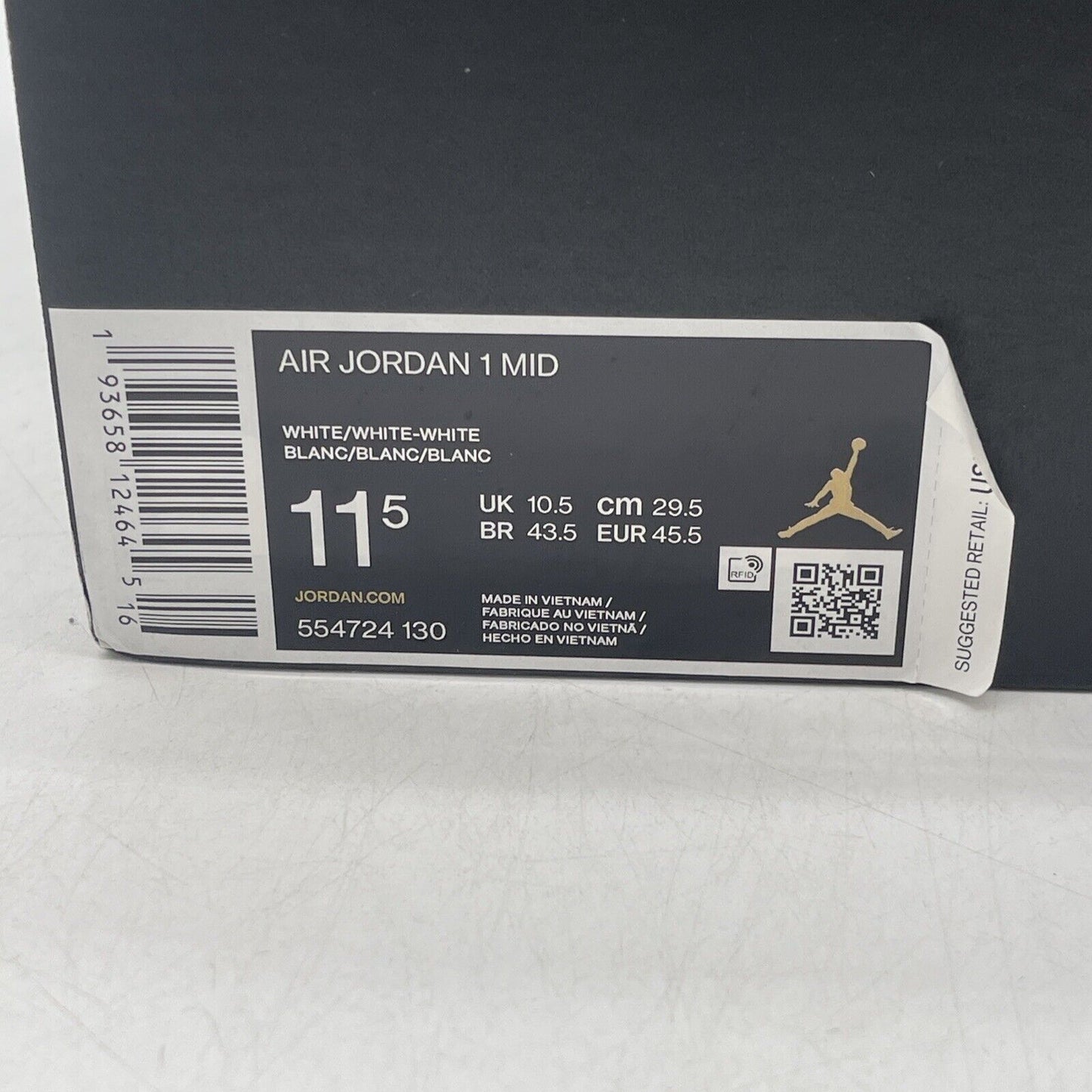 Size 11.5 - Jordan 1 Mid Triple White Leather (554724-130)