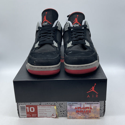 Size 10 - Jordan 4 Retro bred release 2012 Black Grey Suede Leather (308497-089)