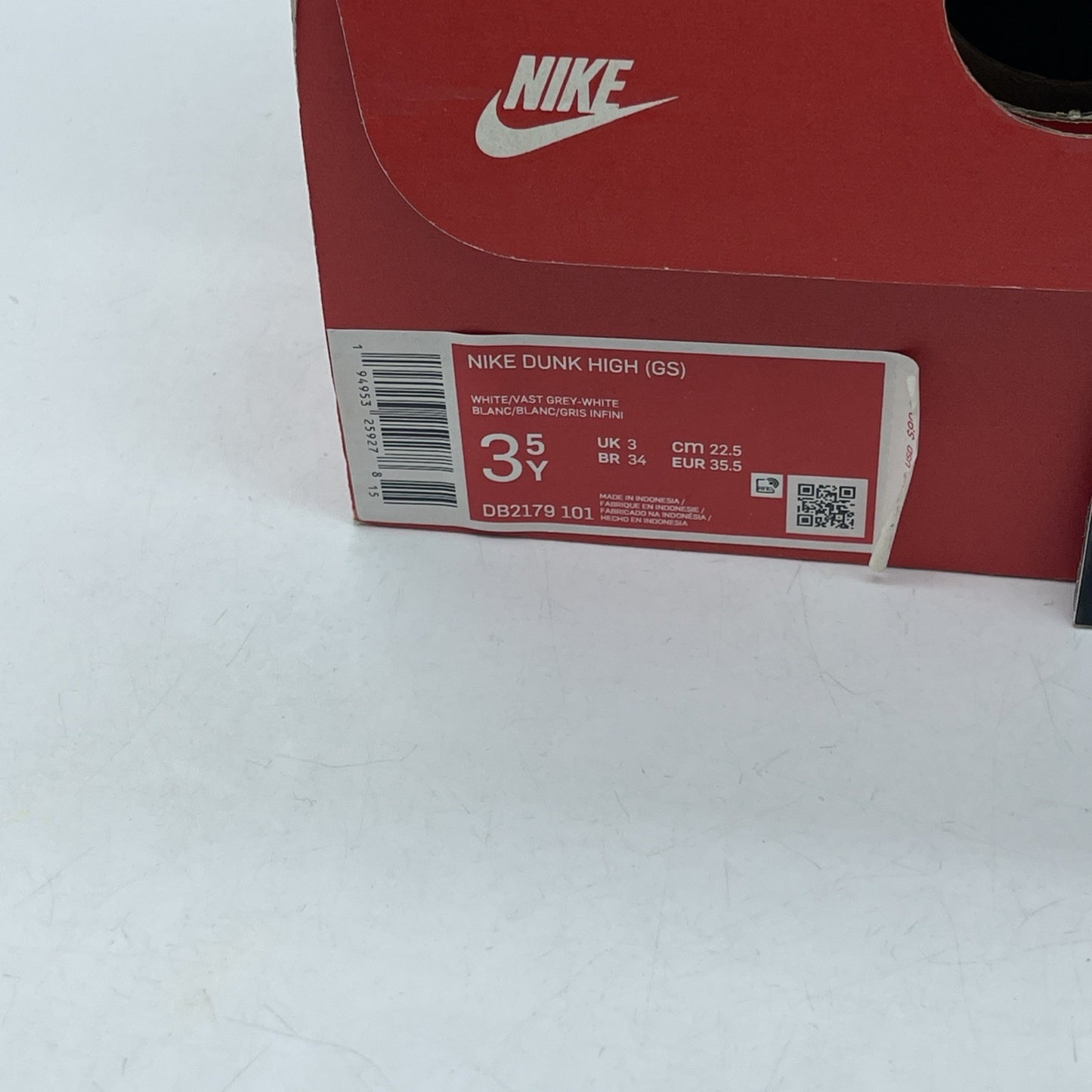 Size 3.5Y - Nike Dunk High Vast Grey White Leather (DB2179-101)