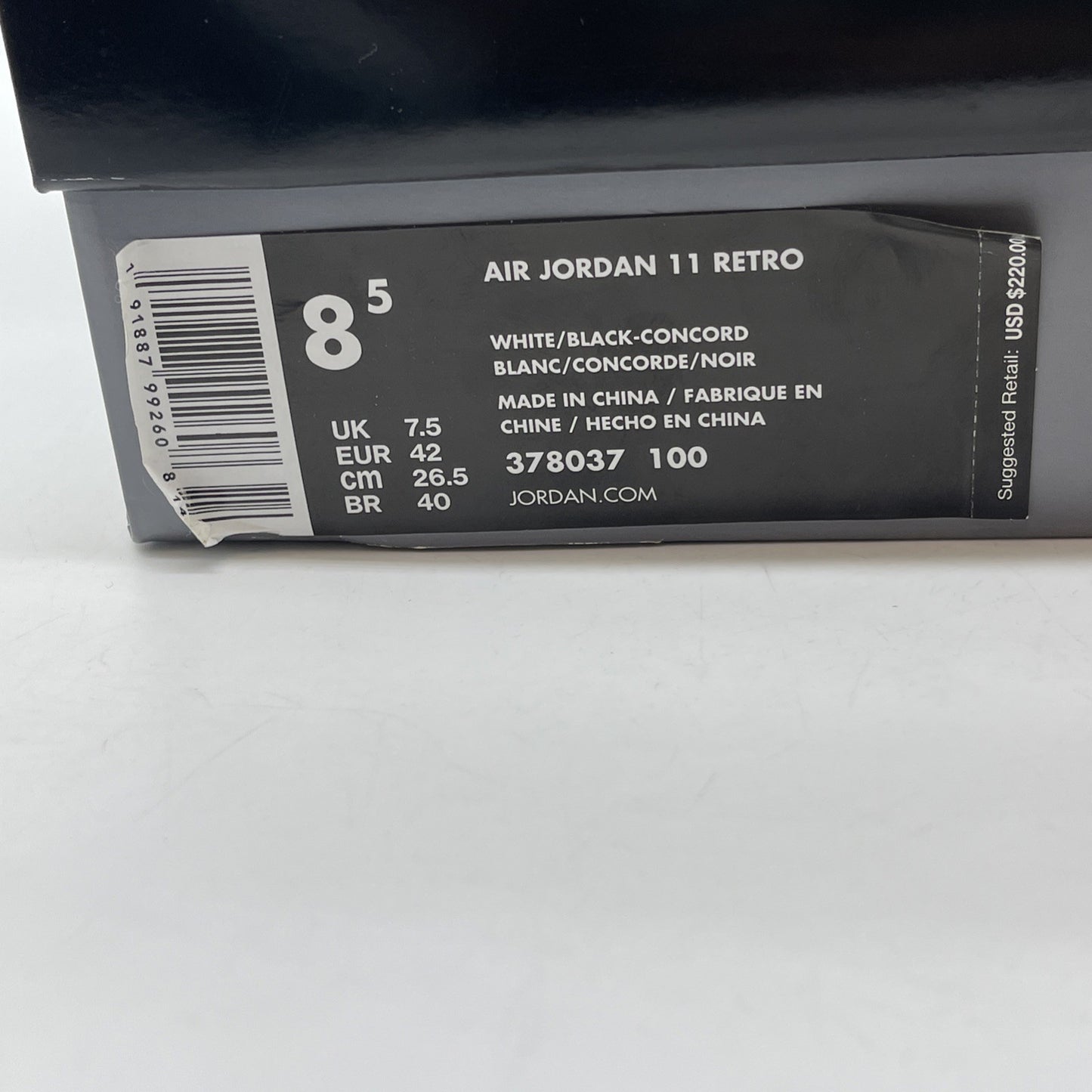 Size 8.5 - Jordan 11 Retro High Concord White Suede Leather (378037-100)