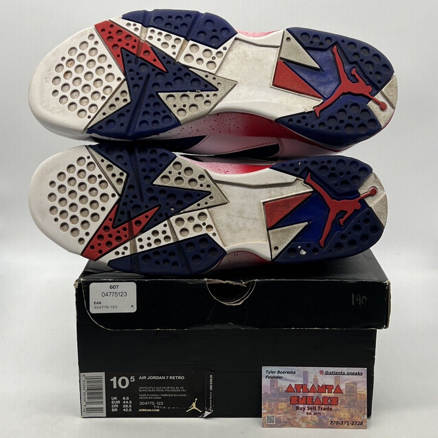 Size 10.5 - Air Jordan 7 Retro Tinker Alternate Navy Red White Gold (304775-123)
