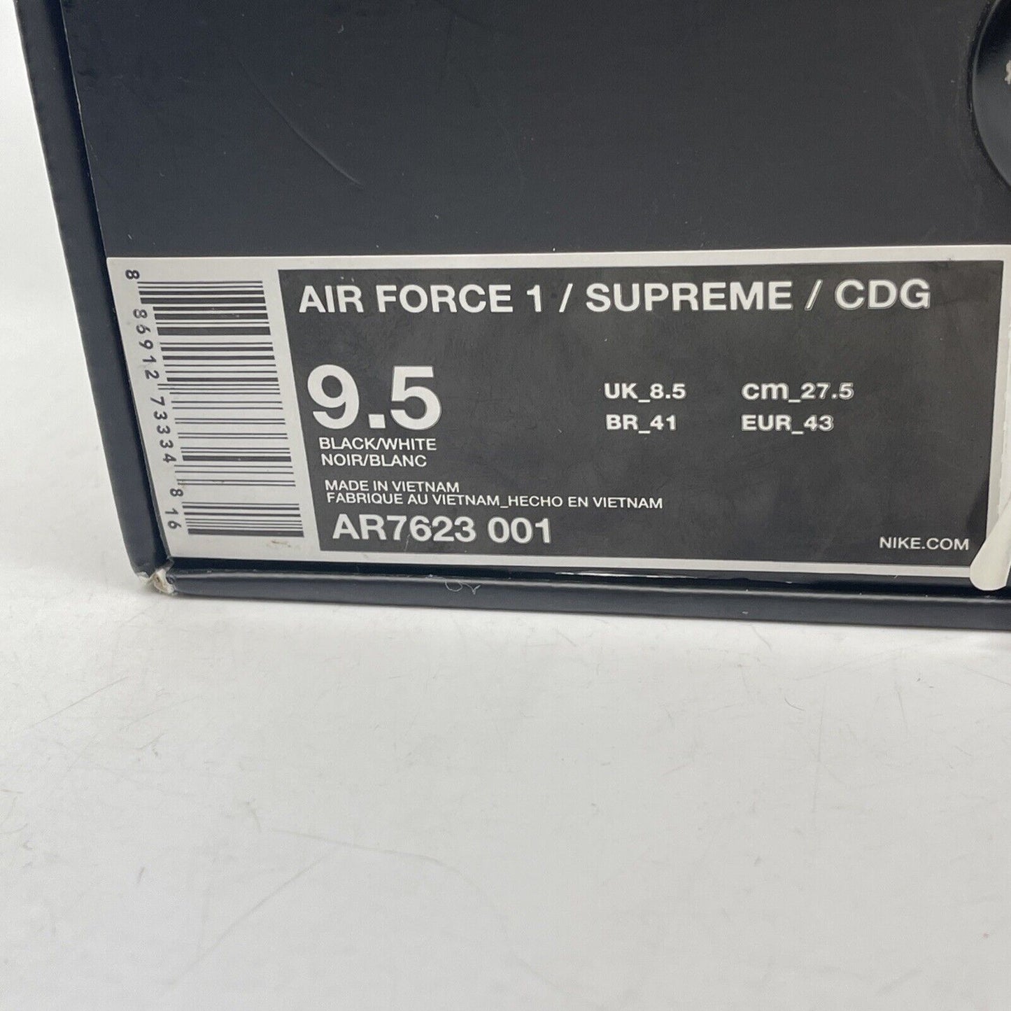Size 9.5 - Nike Supreme x Comme des Garçons SHIRT x Air Force 1 Low Black White