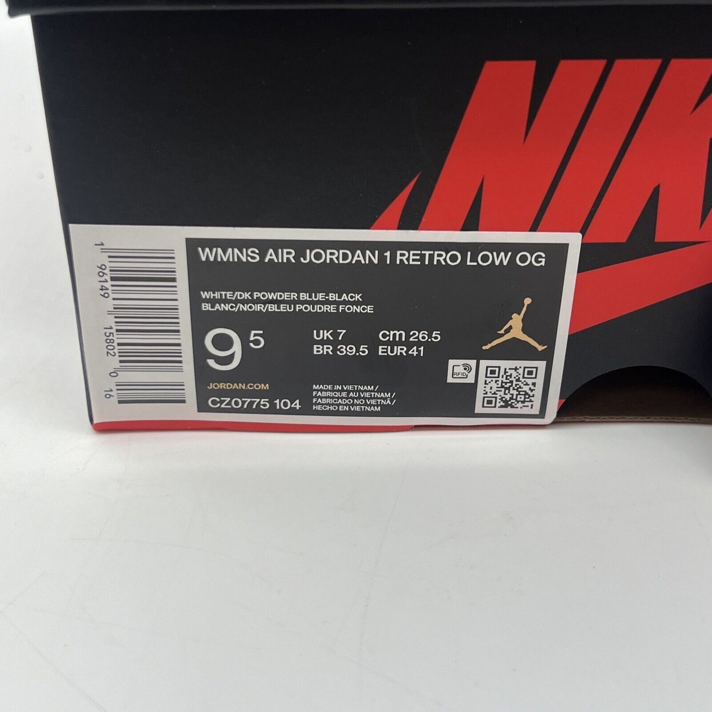 Jordan 1 Retro Low Women's Sneakers Sz 9.5 Black Dark Powder Blue CZ0775-104