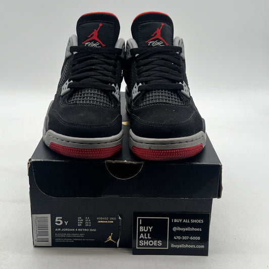 Size 5Y - Air Jordan 4 Retro Bred Black/Fire Red Cement 2019 (408452-060)