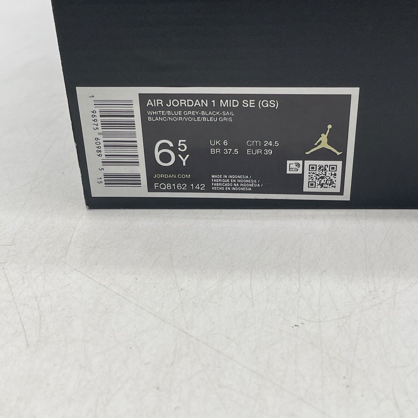 Size 6.5Y - AIR JORDAN 1 MID SE_WHITE/BLUE GREY BLACK Leather (FQ8162-142)