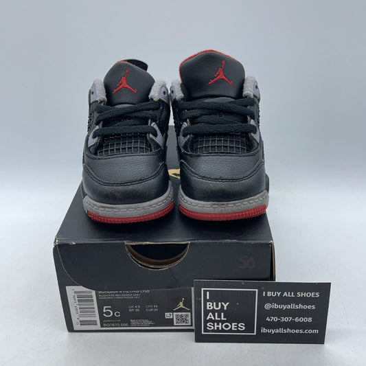 Size 5C - NIKE JORDAN 4 RETRO REIMAGINED Black Leather (TD) (BQ7670-006)