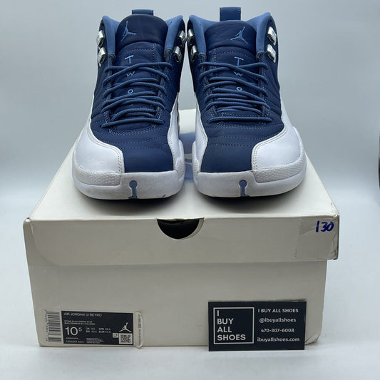 Size 10.5 - Jordan 12 Retro Indigo Blue Silver White Leather (130690-404)