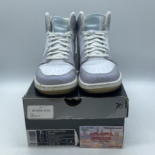 Size 7Y - Air Jordan 1 High White Metallic Silver Suede Leather (332148-101)