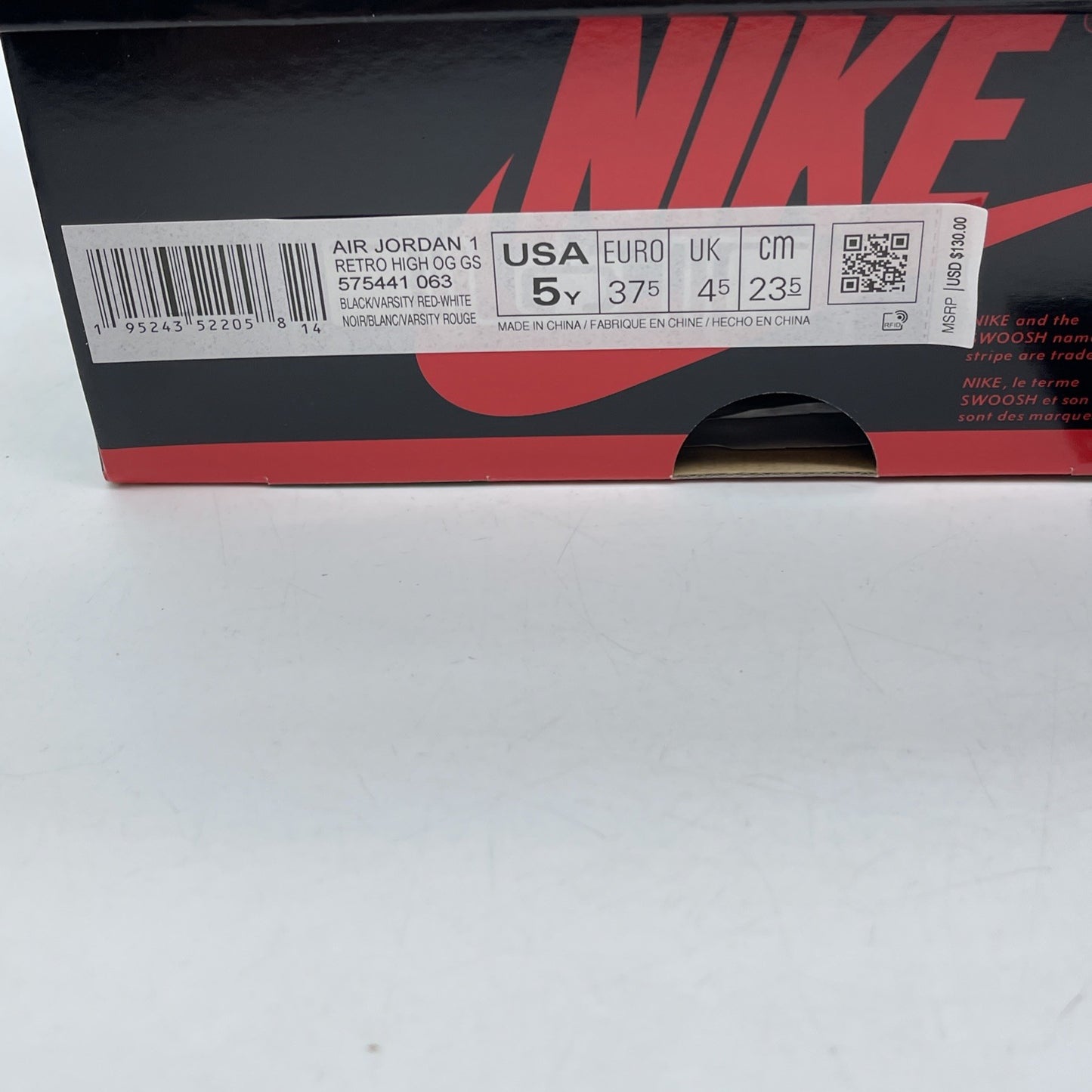 Size 5Y - Jordan 1 Retro OG High Patent Bred Red Black Leather (575441-063)