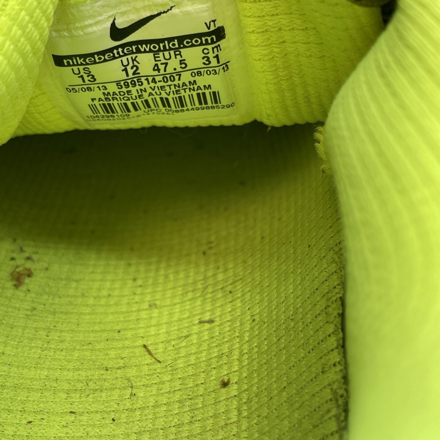 Size 13 - Nike Air Max 1 Premium Tape Yellow Zebra Grey Green (599514-007)
