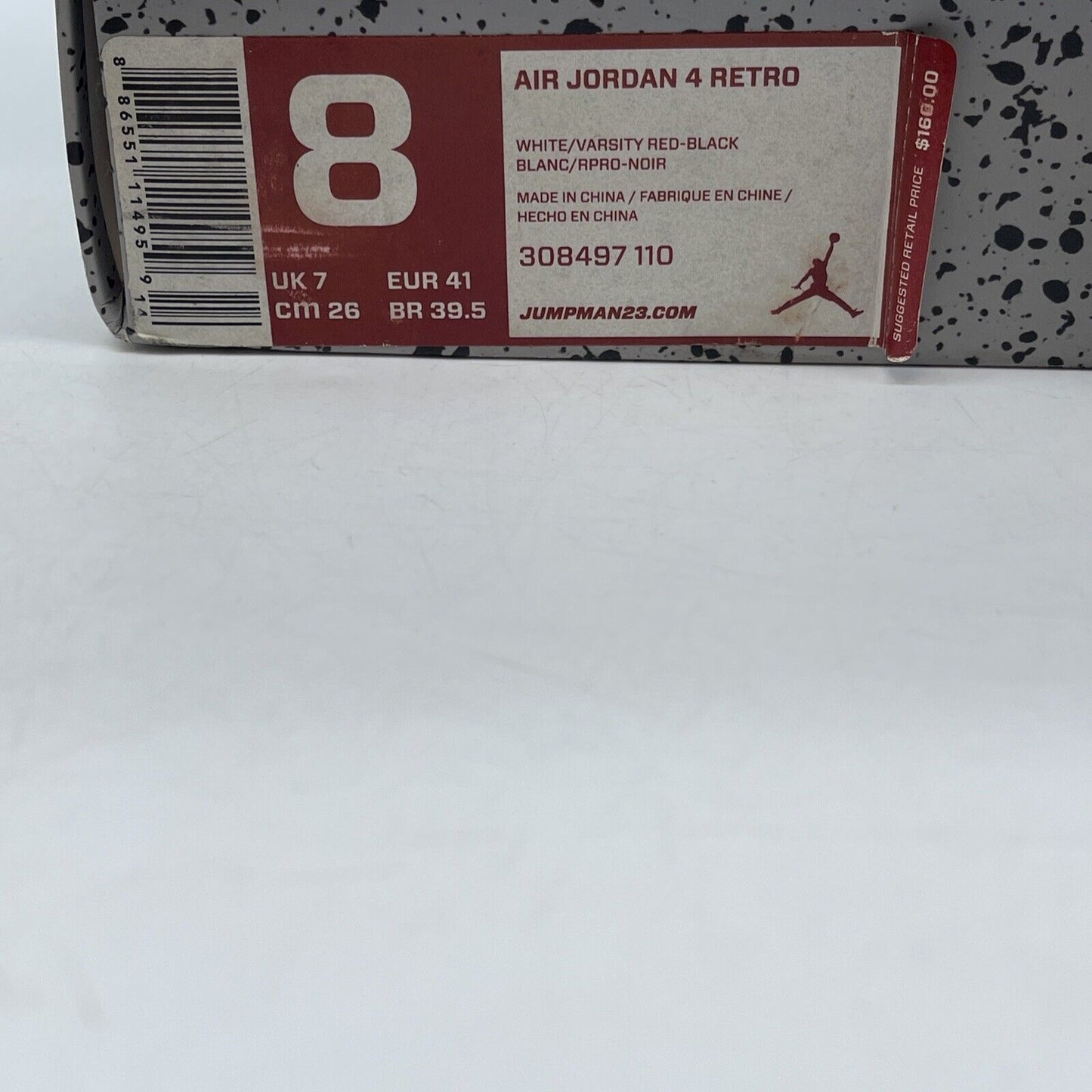 Size 8 - Jordan 4 Retro Fire Red 2012 Black White Leather (308497-110)