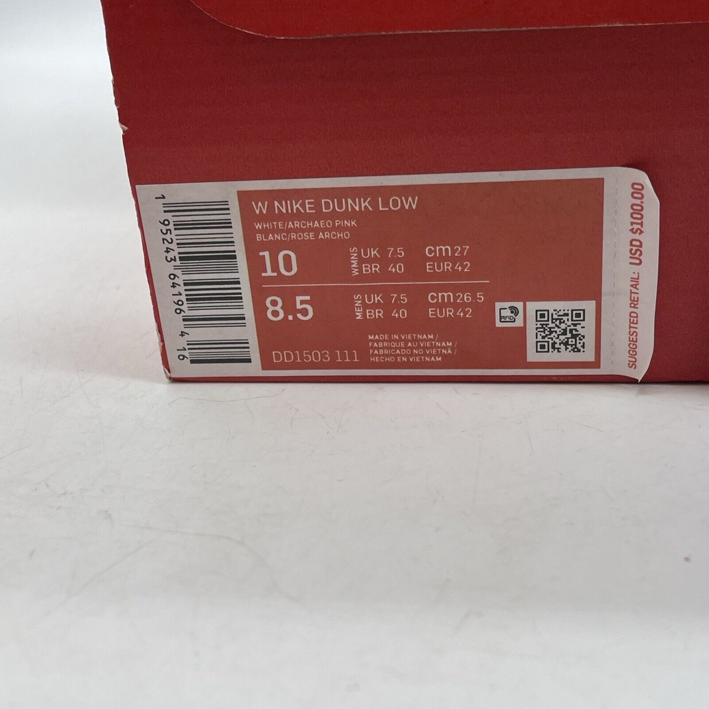 Size 10W - Nike Dunk Low Archeo Pink White Leather Suede (DD1503-111)