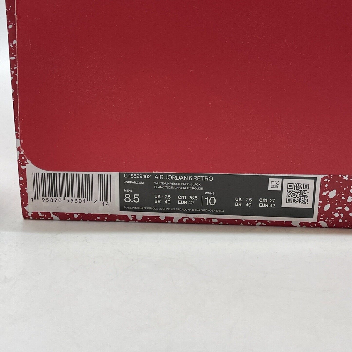 Size 8.5 - Jordan 6 White and University Red 2022 White Leather (CT8529-162)