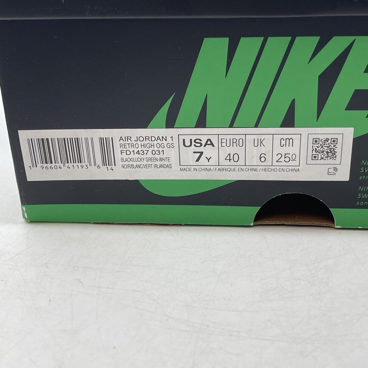 Size 7Y- Air Jordan 1 Retro OG High Lucky Green White Black Leather (FD1437-031)
