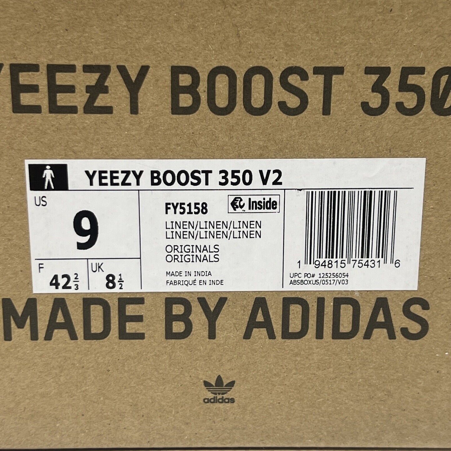 Size 9 - adidas Yeezy Boost 350 V2 Linen Brand New Og All Cream Grey DS Sneakers