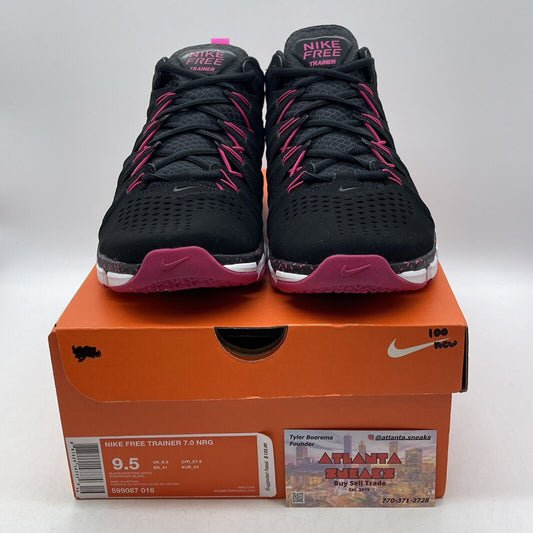 Size 9.5 - Nike Free Run Trainers 7.0 Black Pink White Leather (599087-016)
