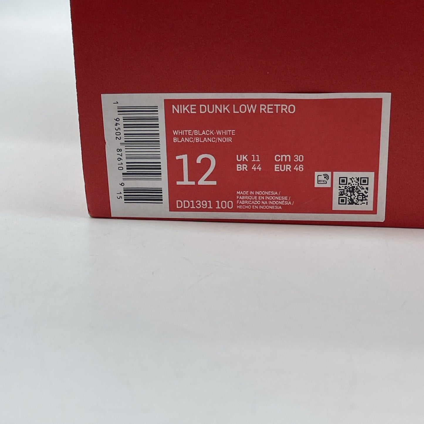 Size 12 - Nike Dunk Low Black White Leather (DD1391-100)