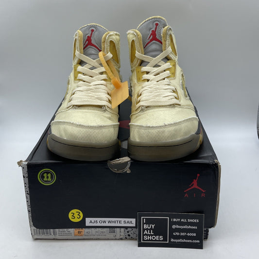 Size 8.5 - Jordan 5 SP x Off-White Mid Sail Red Black Suede (DH8565-100)