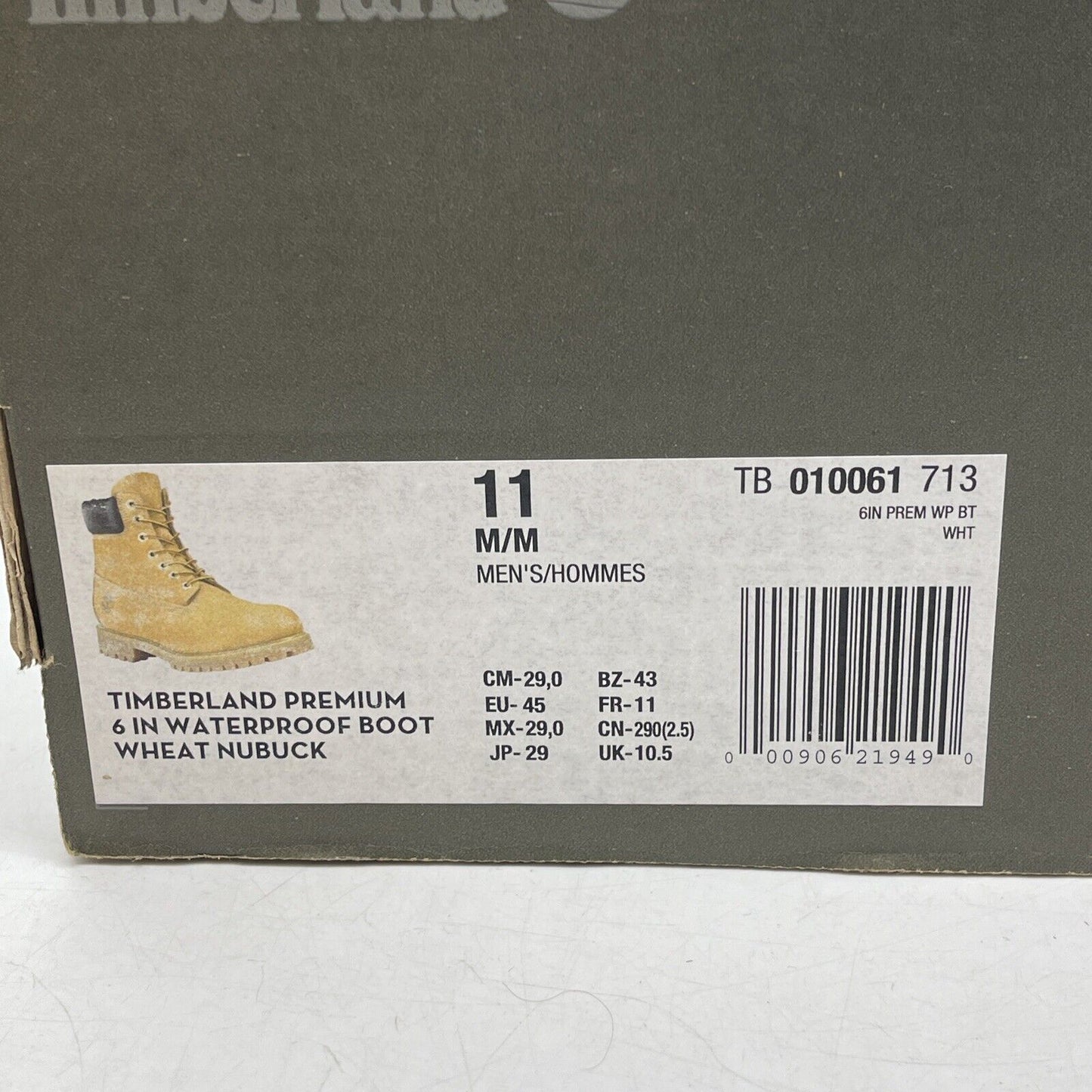 Size 11 - Timberland Men's 6 Inch Premium Waterproof Boots Wheat (TB010061-713)