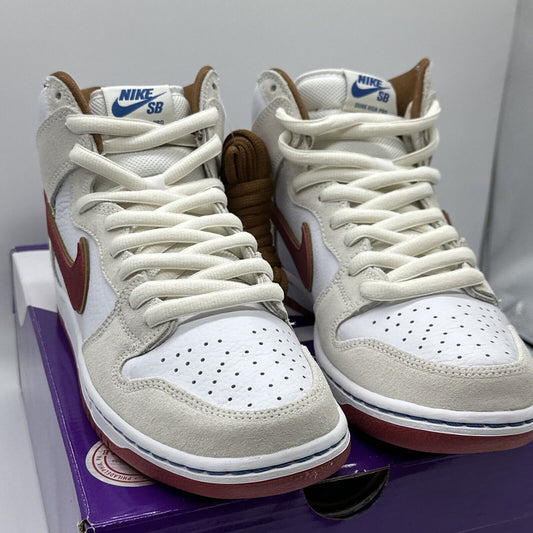Size 8 - Nike SB Dunk High Ivory Sail Red Burgundy Leather Suede Icy Rare