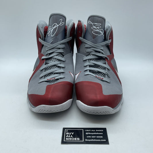Size 13 - Nike LeBron 9 Ohio State Grey Red Leather (469764-601)