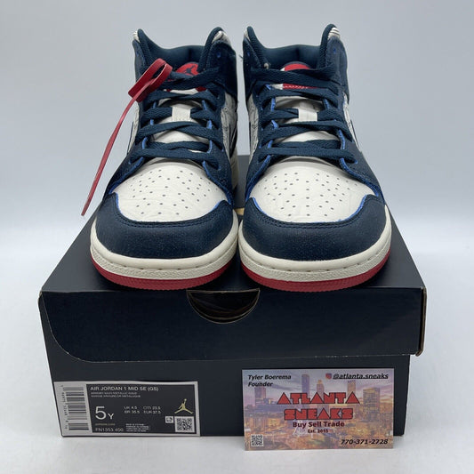 Size 5Y - Air Jordan 1 Mid Take Flight Armory Navy Gold White (FN1353-400)